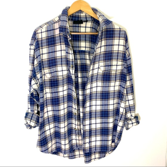 VTG Plaid Dad Flannel Shirt Blue Oversized L - Picture 2 of 11